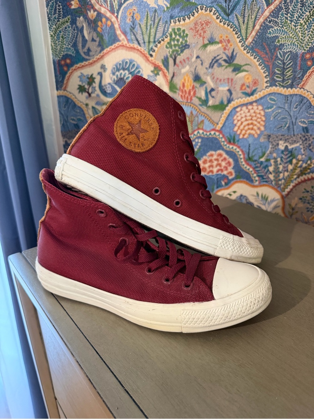 Converse High Top Sneakers in Wine Red and White